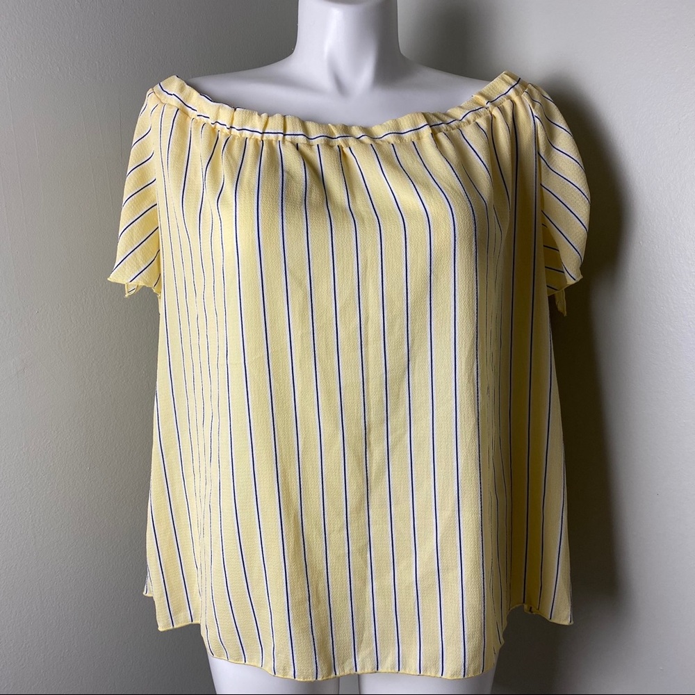 Rue21 Plus Yellow Blue Stripe Off Shoulder Blouse
